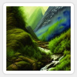 Digital Painting Of a Beautiful Mountains and River with a Greenery Outside Nature Sticker